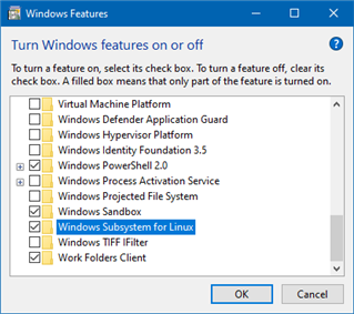 Turn Windows Subsystem for Linux feature on