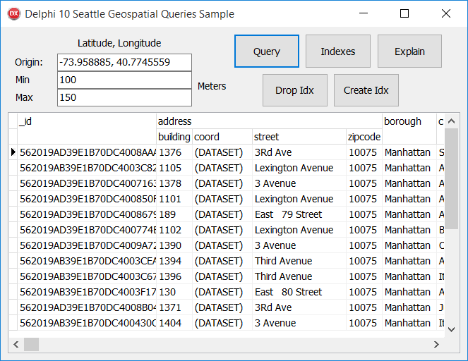 Geospatial MongoDB FireDAC