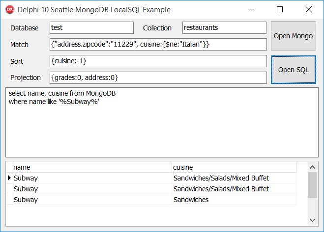 MongoDB FireDAC LocalSQL