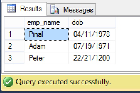 Query Table for dob