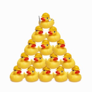 Pyramid of rubber ducks representing team work