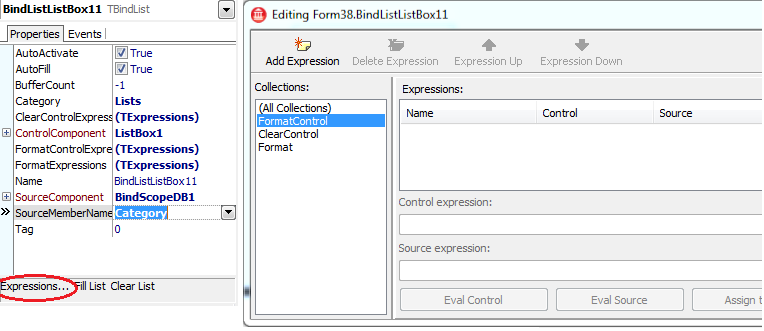 BindList1 Expressions Editor