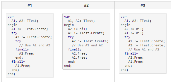 Try-Finally Blocks for Protecting Multiple Resources in Delphi