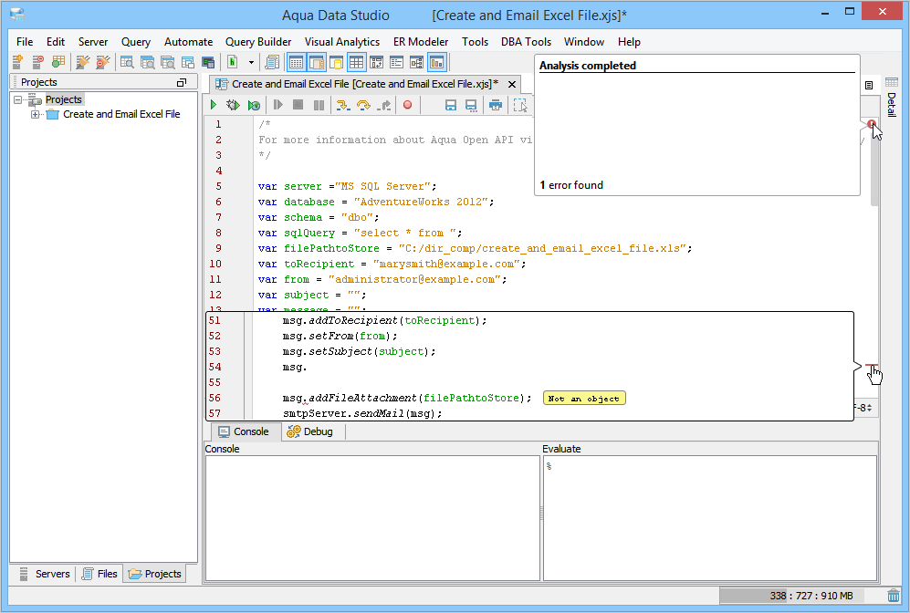 Edit SQL, AquaScript, text, HTML, XML, JavaScript, and Java with the advanced editors of Aqua Data Studio.