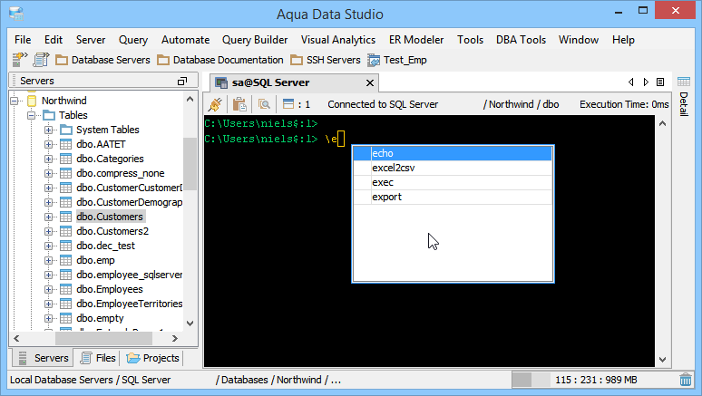 Automate the extraction, transformation, and loading of data with the advanced shell FluidShell of Aqua Data Studio.