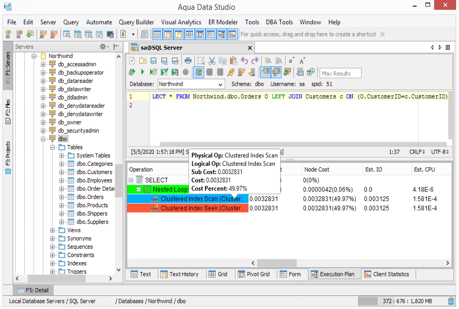 Run SQL queries and display the results in the Query Analyzer of Aqua Data Studio.