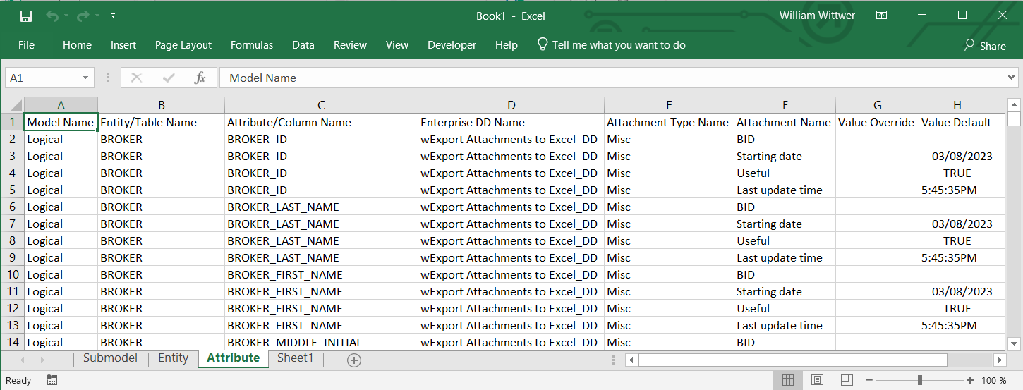 Attachment Binding Export to Excel